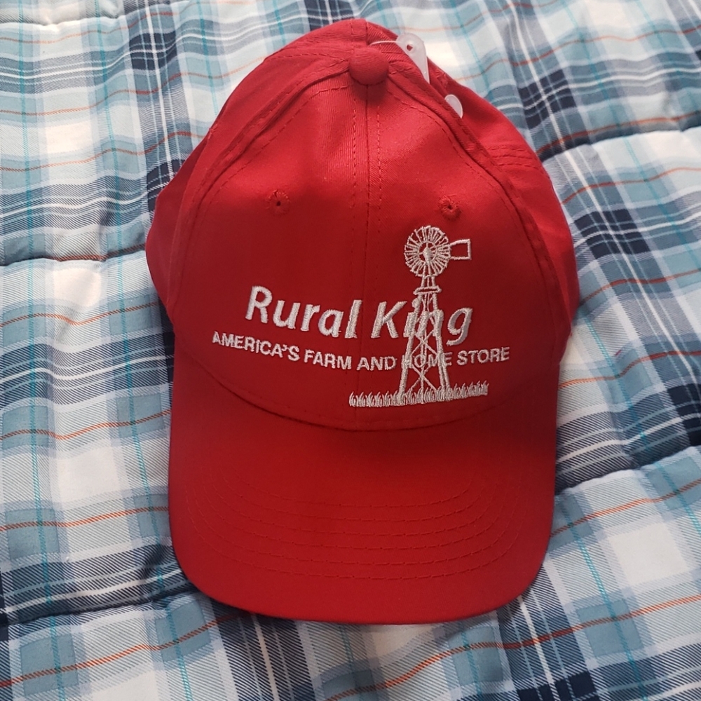 Mens Red Rural King hat NEW farm home store white